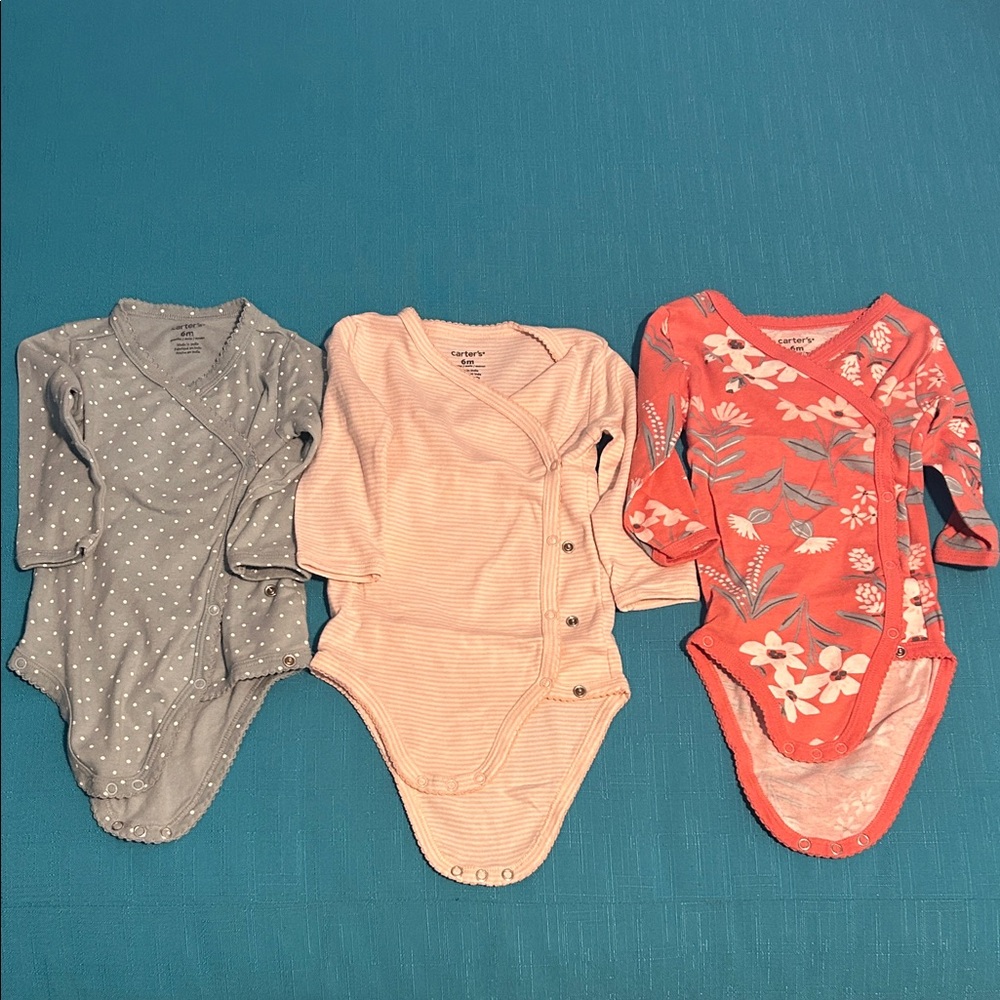 Carter's Gray, Pink, and Red Swaddle snap-onsie Bodysuits Set